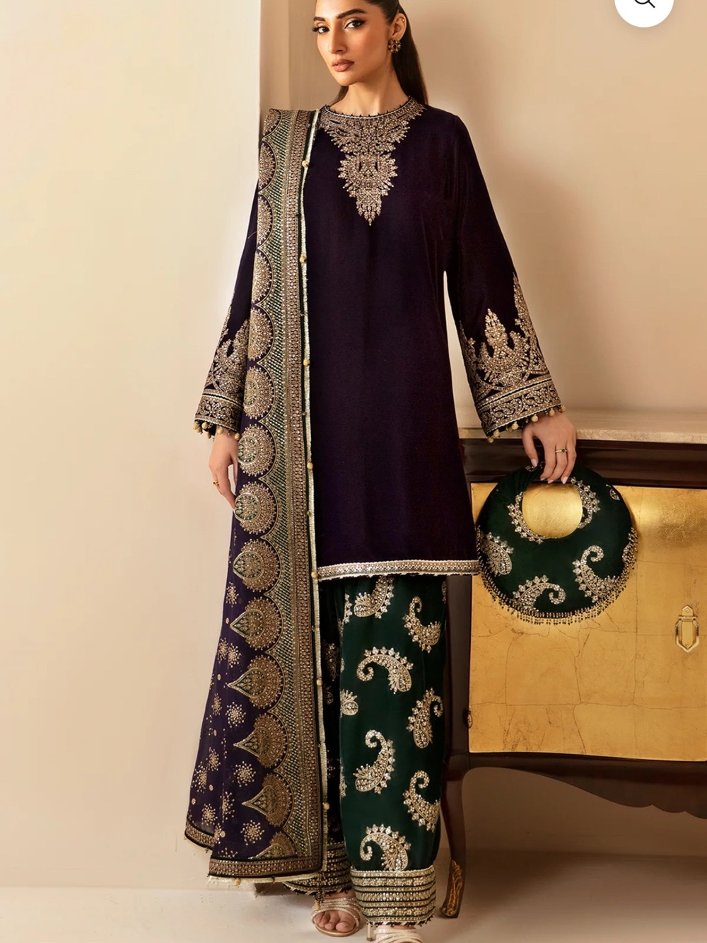 3 PCs Embroidered Velvet Pakistani Dress